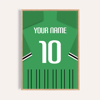 Football Shirt Poster in Green with Black and White Sleeve Stripes