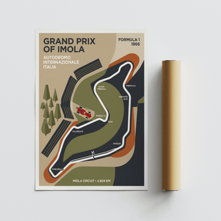 Imola Circuit Map Poster laid flat next to a brown packaging tube