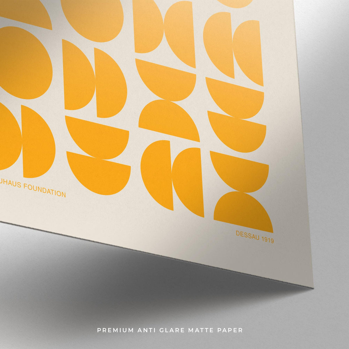 Close-up of Posters Bauhaus showing yellow geometric shapes on a cream background