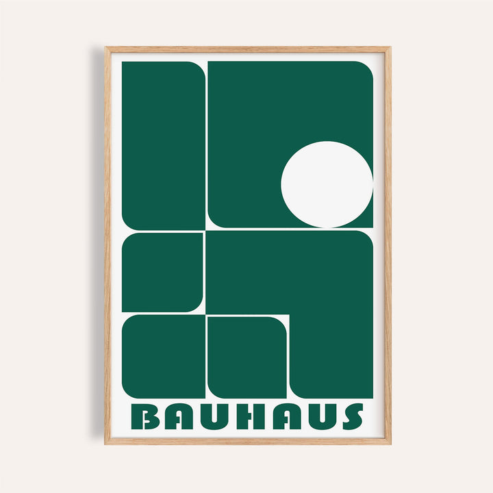 Art for Office framed print with green geometric shapes and white circle in bauhaus style