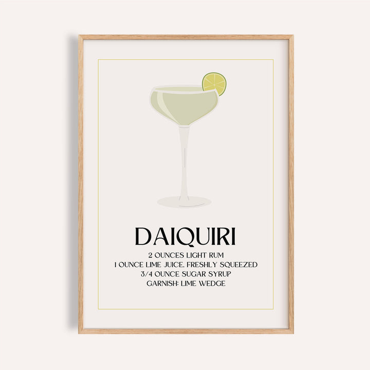 Kitchen Pictures Decor framed print close-up of minimalist daiquiri cocktail illustration with lime wedge