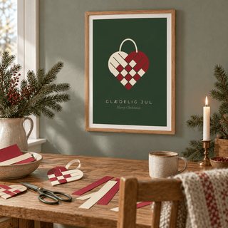 Danish woven heart print in a craft room at Christmas