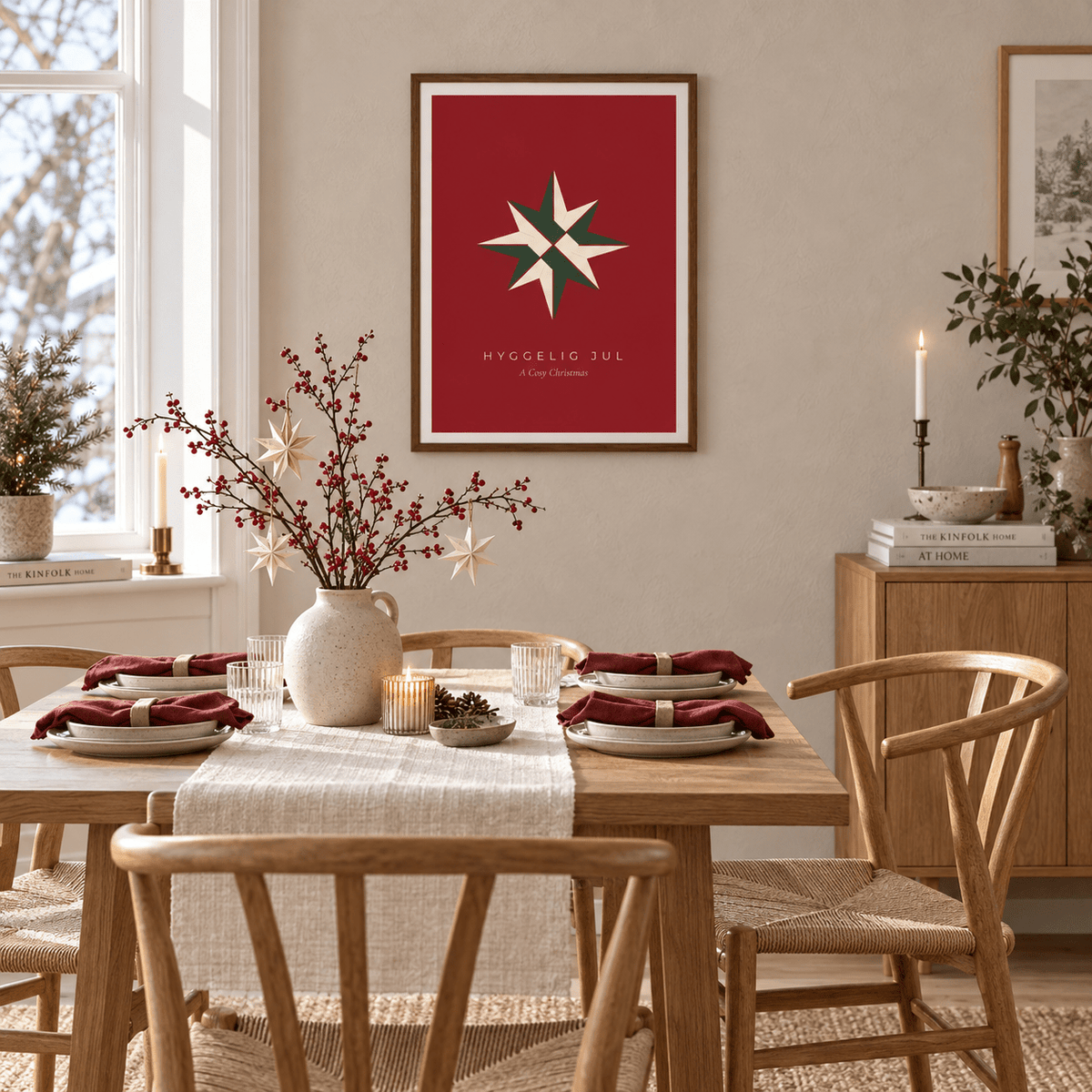 Scandi folded star print in a dining room at Christmas