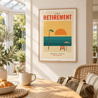 Beach sunset retirement print in a bright conservatory looking onto the garden