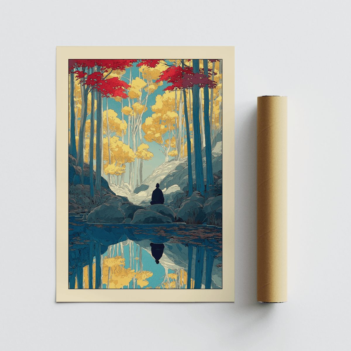 Zen Forest Art Print rolled print with a beige border and brown tube
