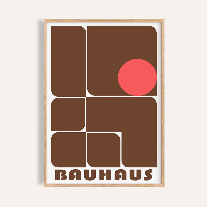 Wall Art for Offices with brown geometric shapes and a red circle in a minimalist style