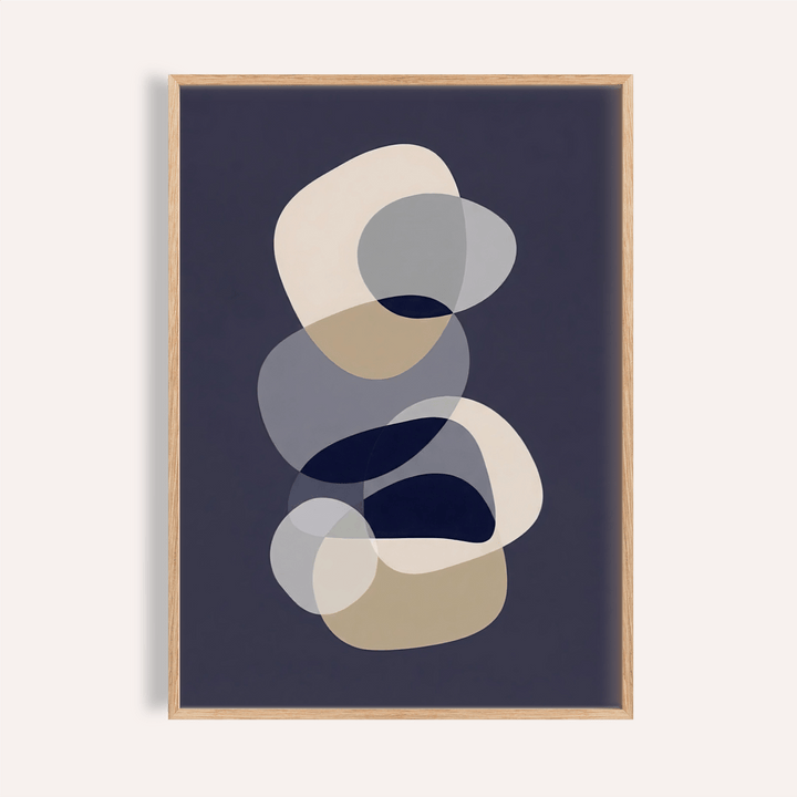 Abstract Modern Art framed print of overlapping beige and grey shapes on dark background