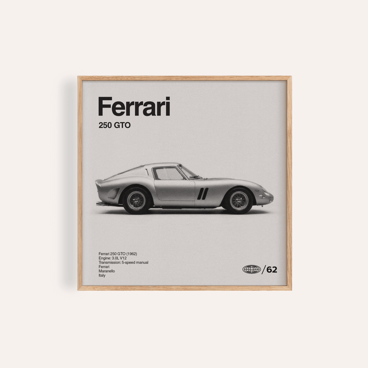Classic Grand Tourer Poster featuring a silver vintage racing car in minimalist photographic style