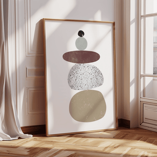 Abstract Rock Art Print leaning on the floor with shadows and natural light in a bright room