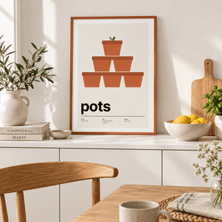 Swiss style flower pot print on the wall of a kitchen diner