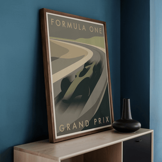 Typography detail from Grand Prix Racing Print showing bold lettering and design