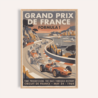 Vintage Racing Print showing open-wheel cars on a coastal circuit
