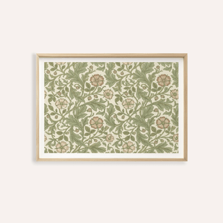 Framed botanical wall decor of vintage floral pattern with green and beige tones