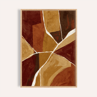 Burnt Orange Abstract Art close-up of rustic geometric shapes in brown and beige tones