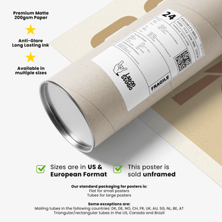 Packaging tube containing Race Track Map Poster with shipping label and beige background