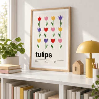 Colourful tulip print in a gentle study corner of a family home