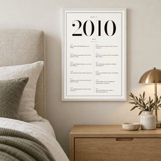 2010 year print in black numerals on white above simple furniture at home