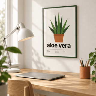 Aloe vera plant print in a quiet study nook