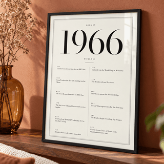 1966 year print in black numerals on white above simple furniture at home