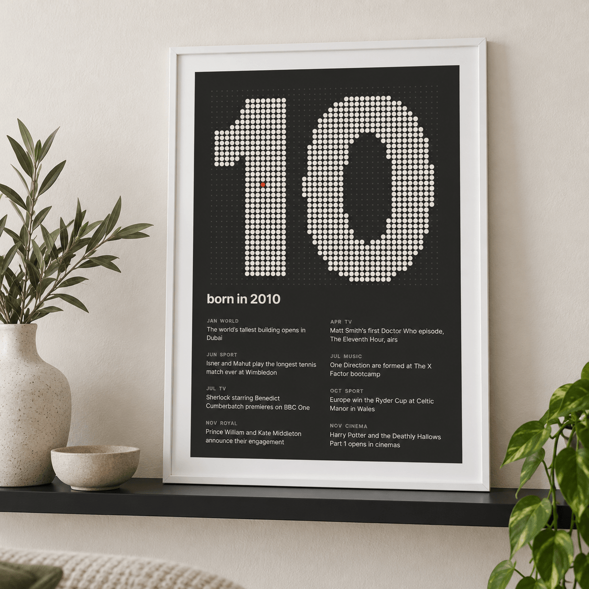 2010 print with the year built from cream dots above simple furniture at home