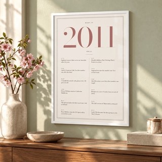 2011 year print with dusty rose numerals on cream above simple furniture at home