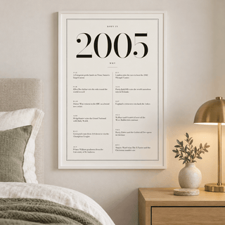 2005 year print in black numerals on white above simple furniture at home