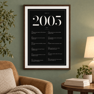 2005 year print in ivory numerals on black above simple furniture at home