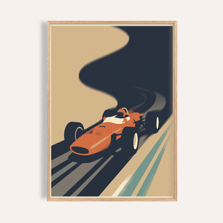 Vintage Grand Prix Poster framed print of a retro red race car with black smoke