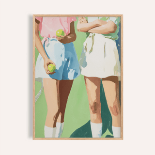 Print close-up of tennis players in skirts holding balls with soft pastel colours