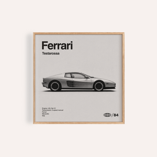 1980s Supercar Poster showing side view of classic grey sports car for living room art print