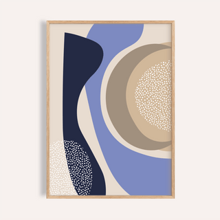 Framed print close-up of abstract organic shapes in blue and beige tones