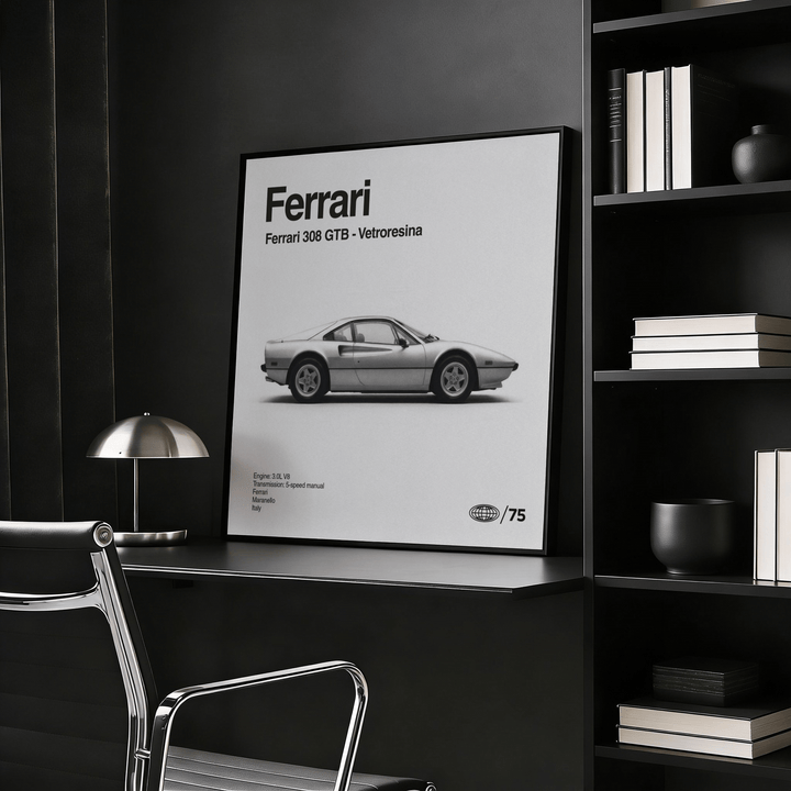 Close-up of silver classic sports car side profile illustration in black and grey tones
