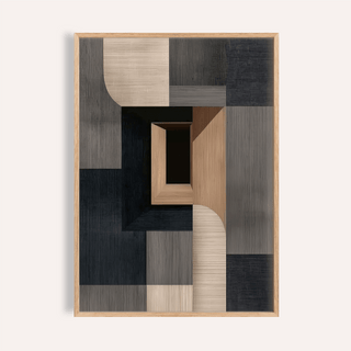 Abstract Wabi Sabi Print of geometric shapes in muted black, grey and beige tones