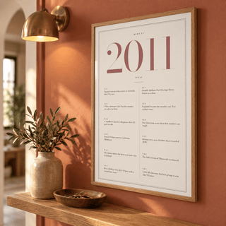 Cream and dusty rose 2011 birth year print in a calm room setting