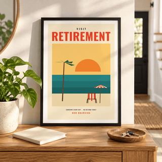 Beach sunset retirement print on the wall of a bright hallway