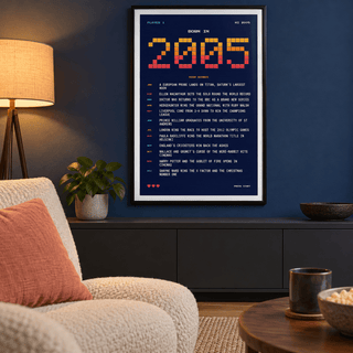 Eight bit 2005 high score print in a calm room setting