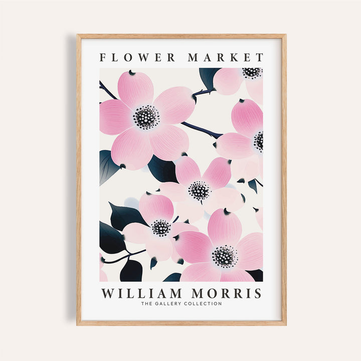 Prints for Bathroom framed print of pink dogwood flowers with white background and text