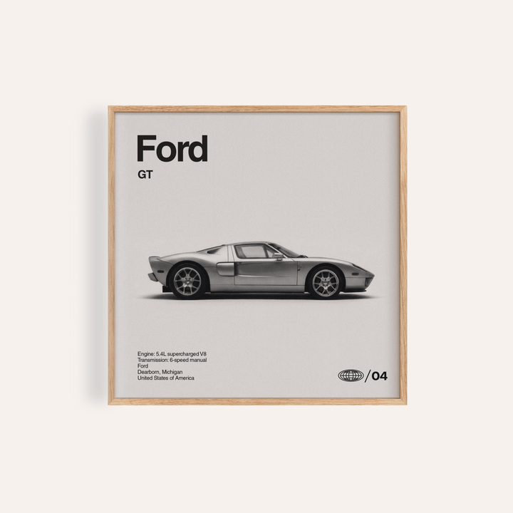 American Supercar Poster showing side view of a sleek sports car in grey and black for living room wall art