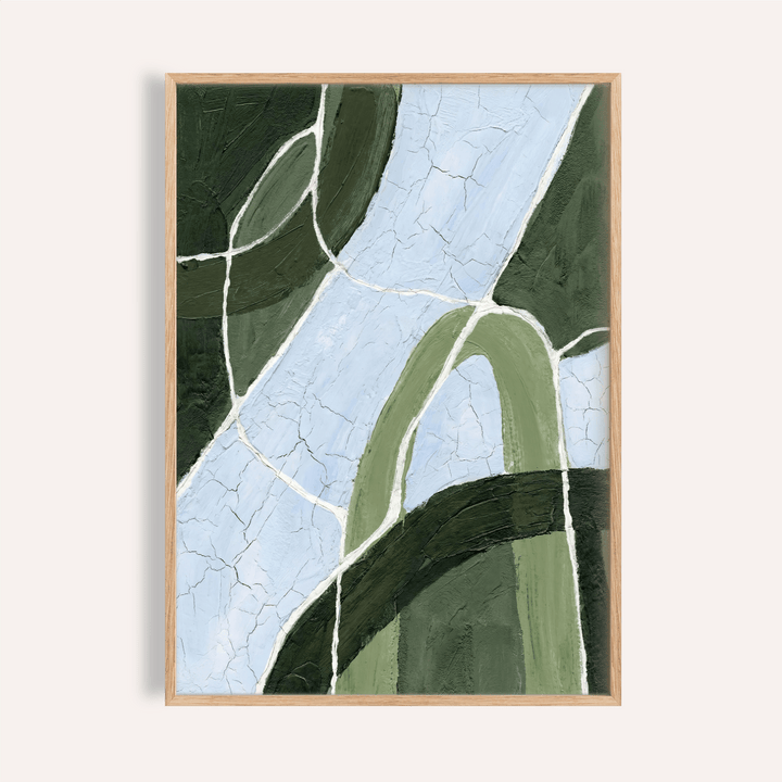 Framed Green and Blue Art showing an abstract stream in green and blue shades