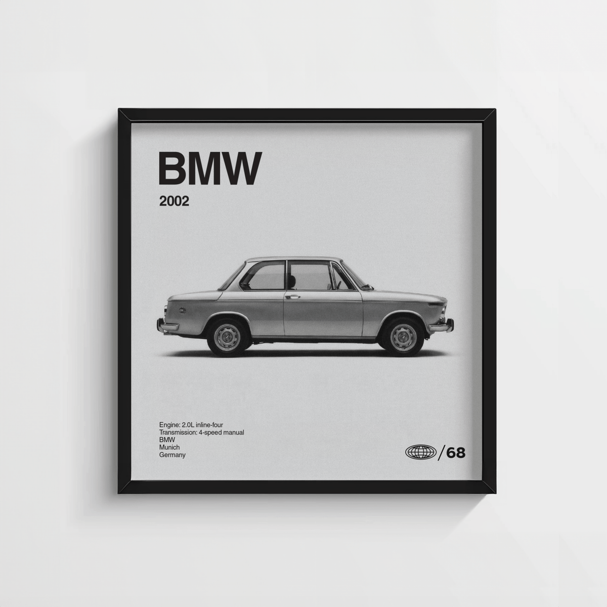 Classic 1970s Sports Saloon Poster wall art in monochrome for modern living room