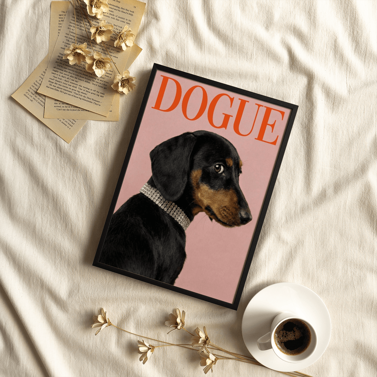 Stylish Pet Wall Art, elegant decor for bedroom in red, black, brown, print