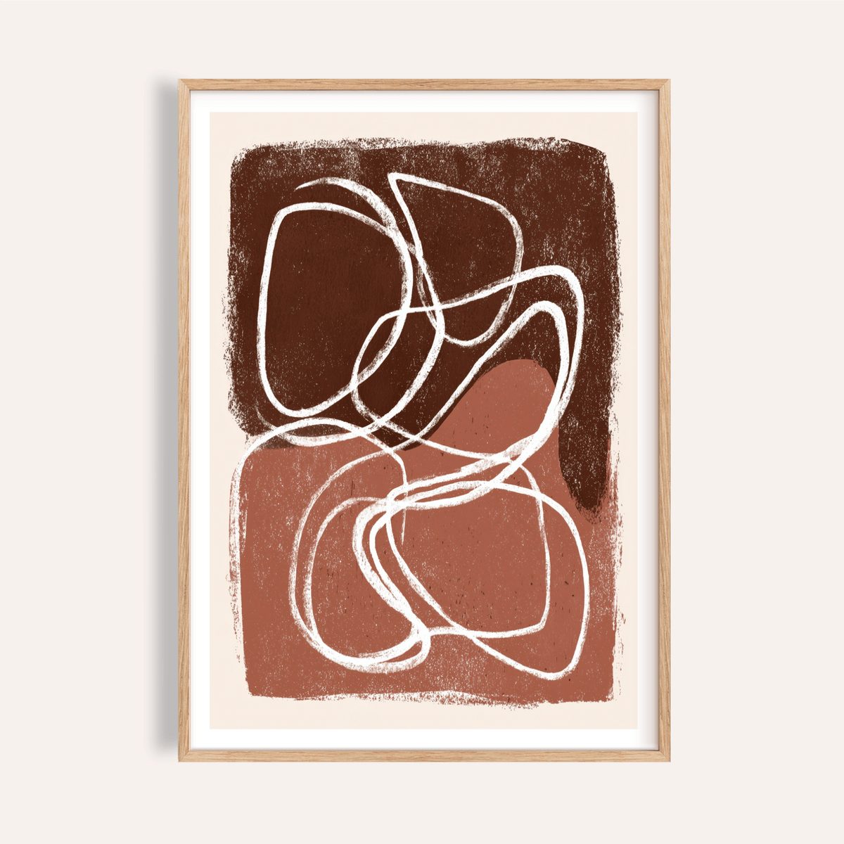 Minimalist Shapes wall art with abstract brown and terracotta shapes and white lines
