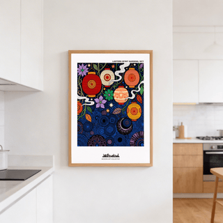 Bohemian Lantern Poster framed print with colourful folk-art lanterns in a kitchen