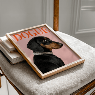 Stylish Pet Wall Art, dog portrait with pink, red, black, brown for nursery