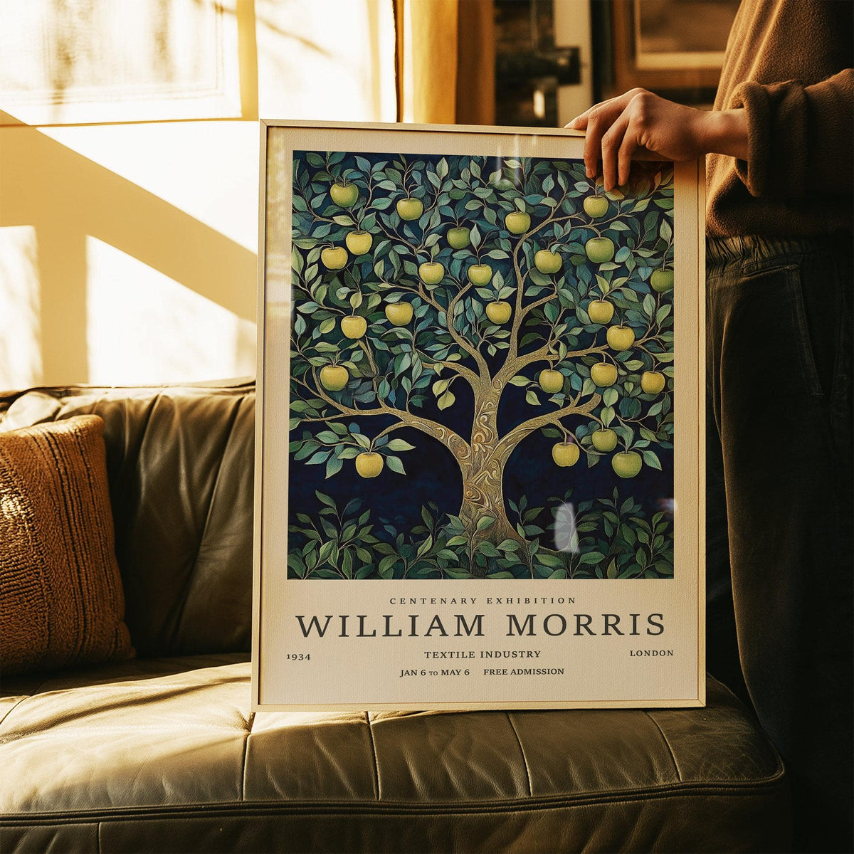 Tree Art Print framed close-up showing a vintage apple tree with golden fruit in natural light