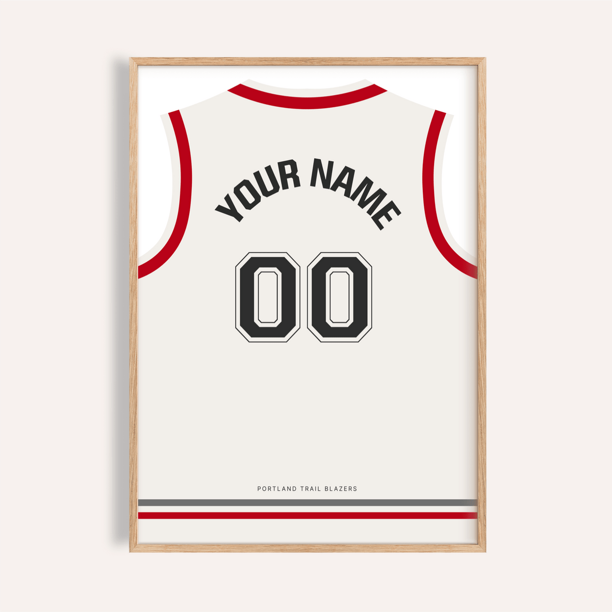 Framed Basketball Jersey Poster in White with Red Sleeves and Black Number showing the back of the jersey with number 00