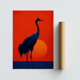 Cranes Silhouette Art Print shown with packaging tube on a white surface