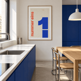 Swiss style number poster on the wall of a kitchen diner