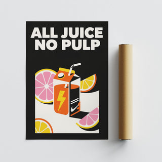Pop Art Poster with orange juice carton and citrus slices beside a packaging tube
