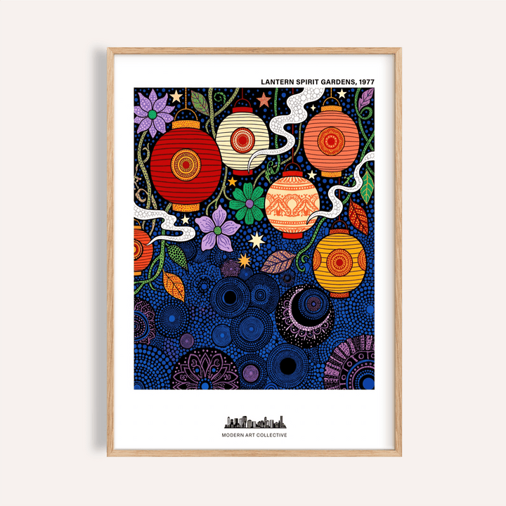 Framed Bohemian Lantern Poster featuring colourful decorative lanterns and flowers